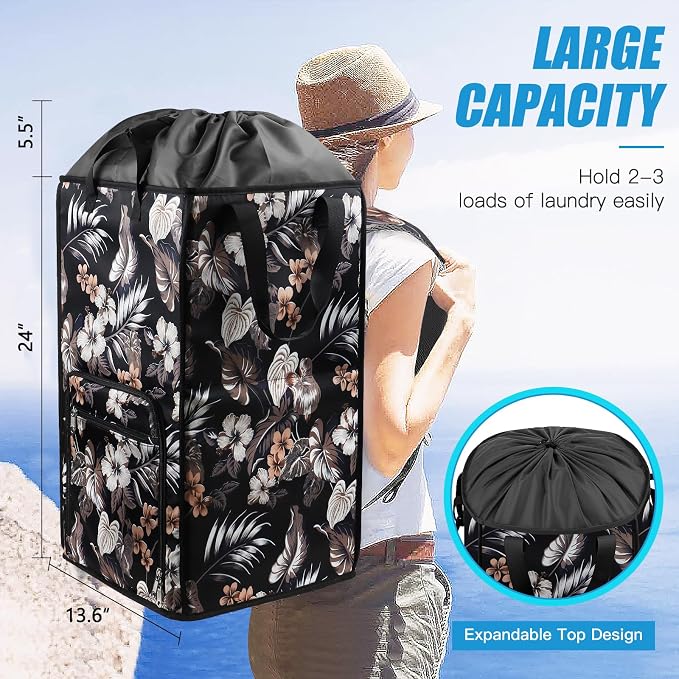 Bukere Laundry Backpack Bag for College Students Dorm Room Essentials, Extra Large Laundry Basket Hamper, Portable Freestanding Laundry Bag with Adjustable Shoulder Straps for Women Man Cruise - Image 2