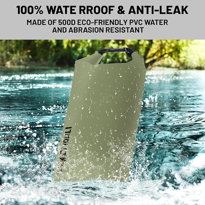 Waterproof Dry Bag,Roll Top Green Small Waterproof Backpack 2L/5L/10L/20L/30L/40L Floating Lightweight Bags for Kayaking, Boating, Fishing, Swimming Camping with Waterproof Phone Case - Image 2