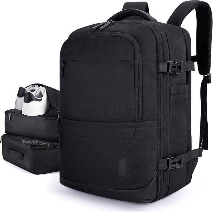 BAGSMART 40L Black Travel Laptop Backpack with Packing Cubes and Shoe Bag | Black weekender bag fits 17" laptop. Water resistant luggage with packing cubes and shoe pouch. by BAGSMART