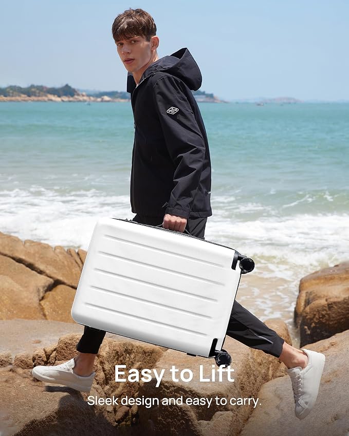 NINETYGO Carry On Suitcase, 20 Inch Carry-On Luggage with Double Spinner Wheels, Dry Wet Separate, PC Hard Case Suitcase, Lightweight Travel Luggage, TSA Approved (Solid White, Danube) - Image 2