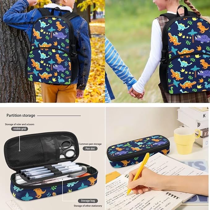 POLERO Boys Dinosaur Backpack Set with Lunch Box Cartoon Cute Kids Lightweight Book Bag Toddler Kindergarten School Bags 4 Pcs - Image 4