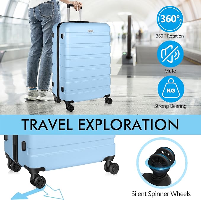 AnyZip Luggage PC ABS Hardside Lightweight Suitcase with 4 Universal Wheels TSA Lock Checked-Medium 24 Inch Light Blue - Image 3