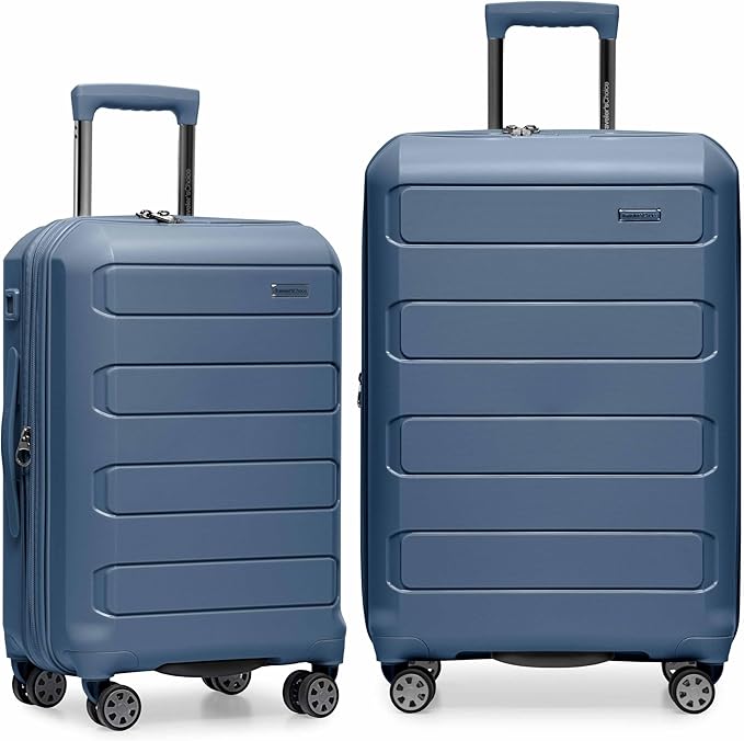 Traveler's Choice Pagosa Hardshell Expandable Luggage with Spinner Wheels, Slate Blue, 2-Piece Set (22/27) by TravelersChoice