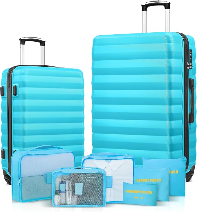 Luggage Sets 2 Piece, 20 Inch 28 Inch ABS Hardshell Suitcase Set with Spinner Wheels, Carry On and Checked Luggage for Women and 6 Piece Travel Organize Bags by Suitour