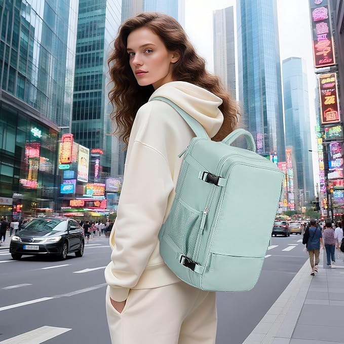 Hanples Large Travel Backpack for Women as Person Item Flight Approved, 35L Carry on Backpack, 17 Inch Laptop Backpack, Waterproof Backpack,Casual Bag with 2 Toiletry Bags (Mint Green) | 35L Carry on Backpack, TSA Flight Approved Anti Theft Travel Bag,... - Image 2