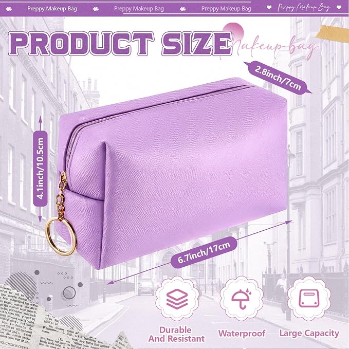 Chunful 24 Pcs Preppy Makeup Bag PU Leather Cosmetic Bag Bulk Makeup Plain Pouch Waterproof Toiletry Purse for Women Traveling Preppy Pencil Case Valentine's Day Gifts(Light Purple) - Image 2
