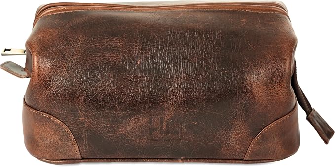 HLC Leather Toiletry Bag for Men Best Gift Premium Genuine Dopp Kit Shaving Kit Organizer Travel Kit Pouch Bag 10 inch Size (Brown) - Image 6