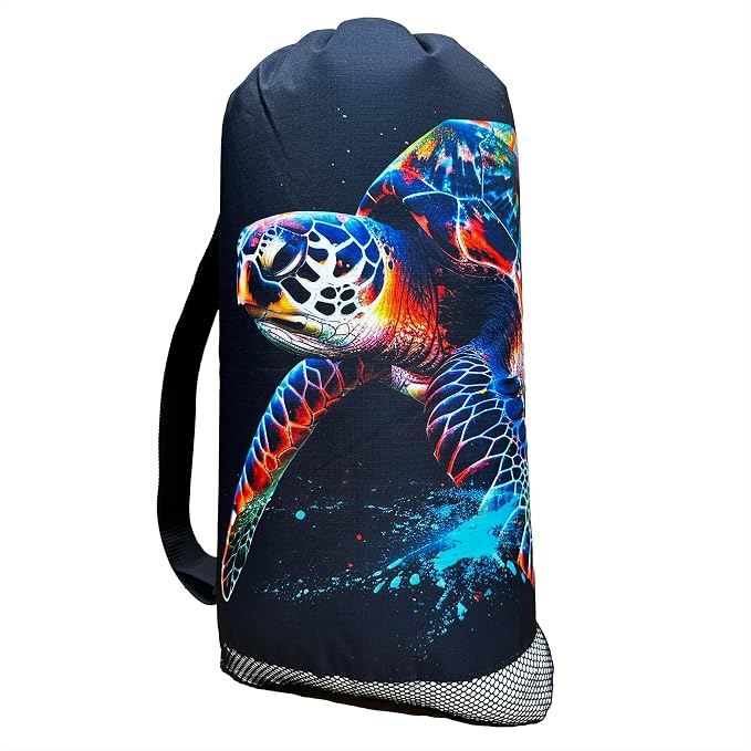 Walker Beach Mesh Net Travel Boat Bag for Snorkeling, Dive, and Swim Gear – USA Made, ColorBurst Turtle - Image 2