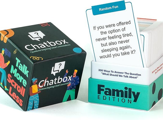 Chatbox 200 Conversation Starter Cards - Family Games for Kids and Adults - Fun Travel Games - Party Card Game - Conversation Cards - Couples Card Game for Game Night