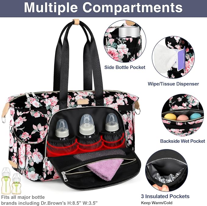 ITIEZY Diaper Bag Tote for Baby - Large Mommy Bag with Portable Changing Pad Pacifier Case, Hospital Bags Travel Baby Bag - Image 4