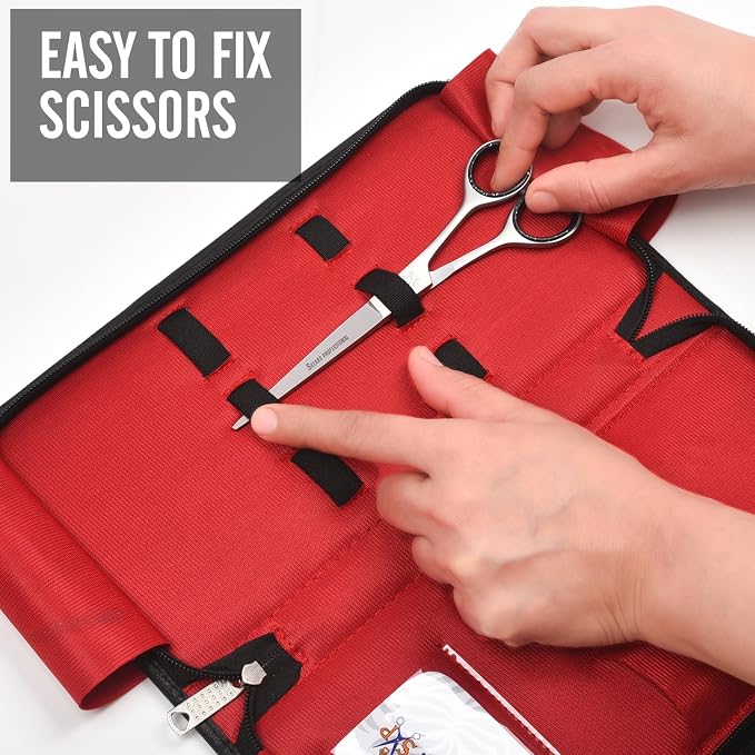 Leather 5 Scissor & Shear Storage Case for Hairstylist - Hairdresser -Scissor Holder Perfect for home-saloon use (Black) - Image 3