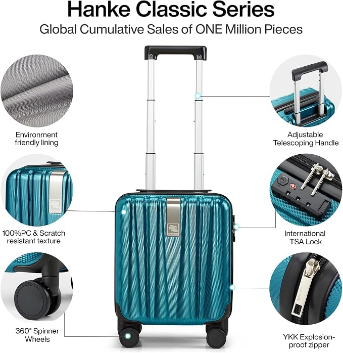 Hanke 14 Inch Underseat Carry On Luggage with Wheels Hard Shell Suitcases Carry On Bag Lightweight Small Mini Suitcase Tsa Luggage for Travel. Caribbean Blue. - Image 3