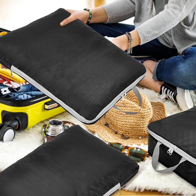 Hosuly 4 Pcs Large Ultralight Compression Packing Cubes for Travel 17.3 x 12.6'' XL Large Expandable Luggage Storage Organizers for Save Space Family Long Trips (black 01) - Image 5