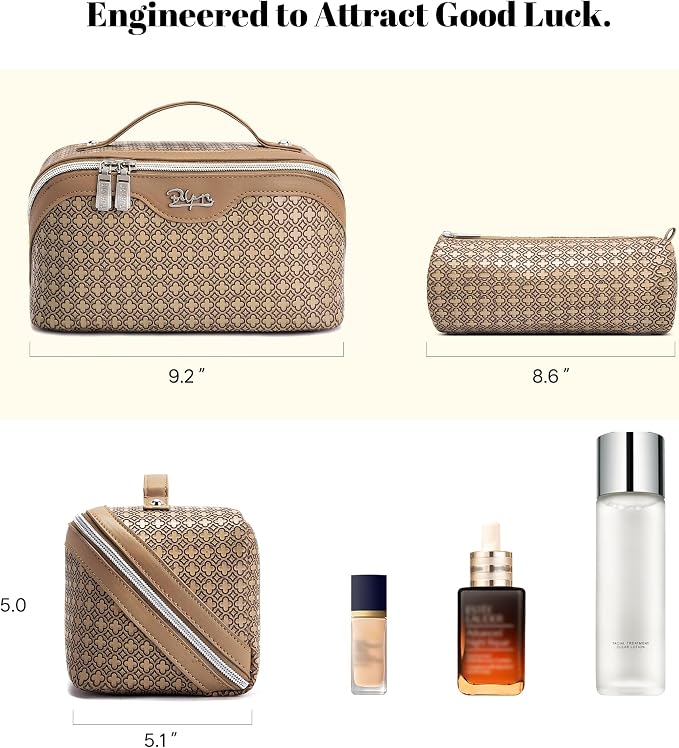 BOYATU Travel Makeup Bag for Women: Four Leaf Clover Large Capacity 3 Pcs Set Cosmetic Bags - Waterproof 50% Extra Space for Toiletry Organizer - Travel Essentials for Fortunate (05 Brown) - Image 5