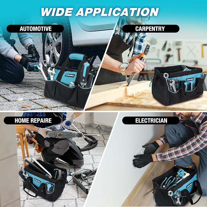 DURATECH 13" Small Tool Bag with 9 Pockets, Wide Open Tool Carrier | Thickened Fabric Construction, Multiple Storage Pockets, Tool Organization, Mechanics Electricians Plumbers HVAC Use - Image 7