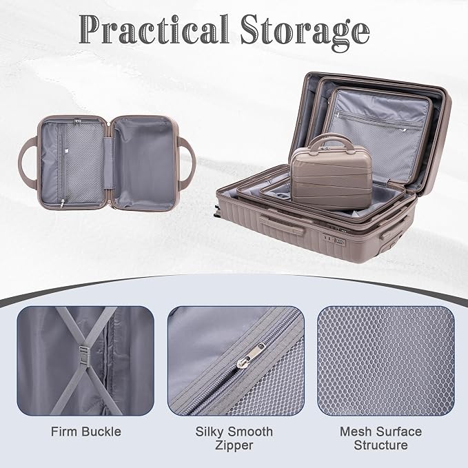 Hardside Luggage Sets, Lightweight Stripes Suitcase with Spinner Wheels, Champagne-PP - Image 7