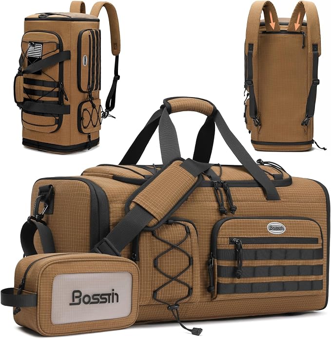 Bosstin Gym Bag for Men & Women,45L Travel Duffle Sports Duffel Bag Gym Weekender Overnight Backpack with Shoe Compartment (CAMEL CHECKERED) by BOSSTIN