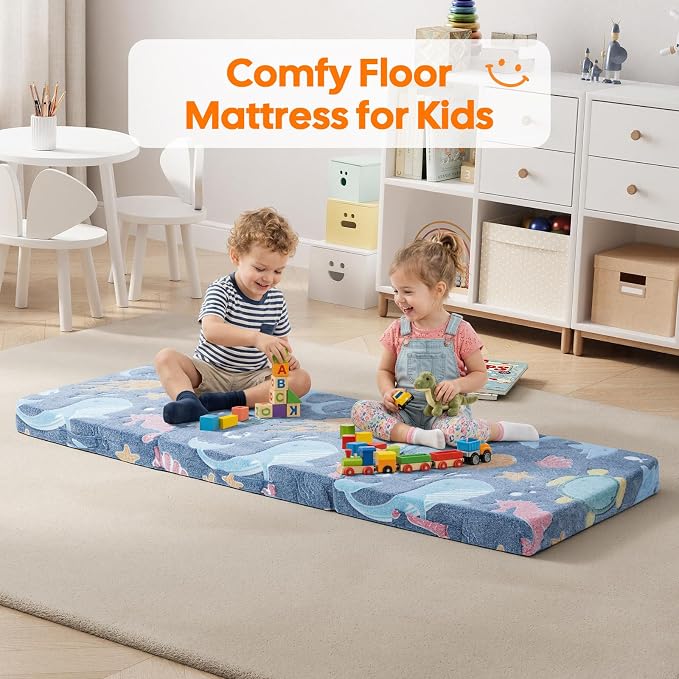 MeMoreCool Glow Ocean Kids Foldable Floor Mattress Trifold, 57x22 Inch Blue | Glow ocean trifold mattress for kids room, playroom, reading and travel - Image 6