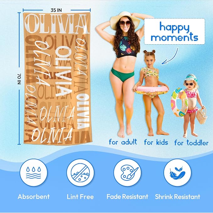 JML Personalized Beach Towel with Name, Custom Beach Towel with Name, Customized Microfiber Pool Towel, Quick Dry & Absorbent Swim Towel for Adult,Anniversary, Birthday, Summer Holiday,Vacation - Image 3