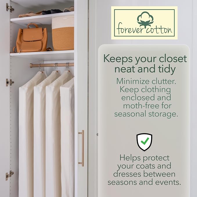 Luxury Cotton Garment Storage Bag, 24x40 Inch, Breathable Washable Reusable, for Hanging Clothes Short Dresses Jackets Suits, Fits 3 Hangers, Zipper Window (1, 24x40x3) - Image 5