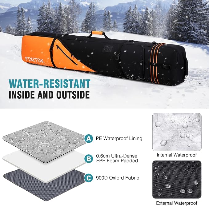 FIXITOK Snowboard & Ski Bag for Air Travel, Waterproof Full Padded Snowboard Bag Fit Board, Boots, Clothes, Helmet and Gear, Adjustable Length Ski Bag(157CM-181CM) - Image 6