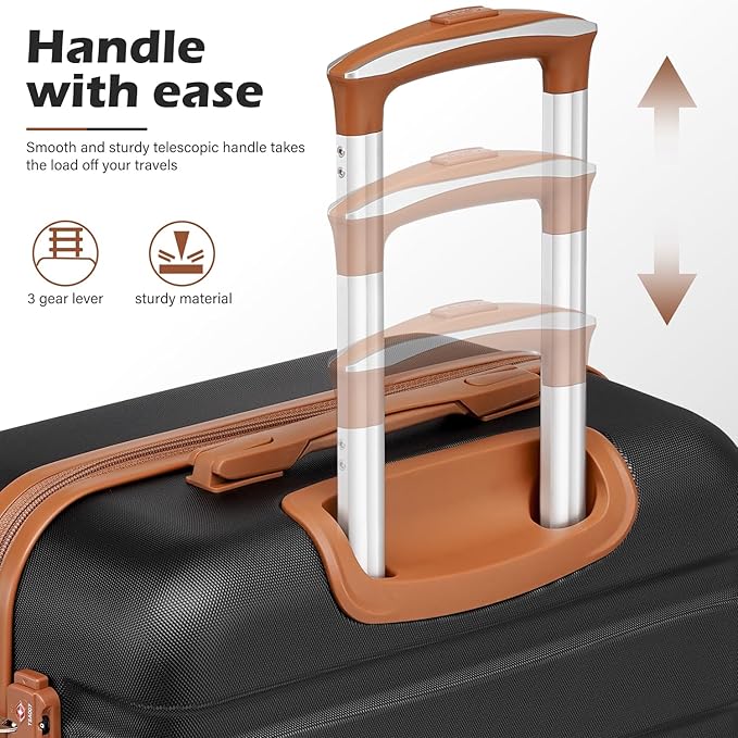 Coolife Luggage Set, Lightweight Durable Hardshell, 4 piece, Orange | suitcase set with 360° Spinner Wheels, TSA-approved Lock, Checked Family Travel, 16/20/24/28 Inch - Image 2