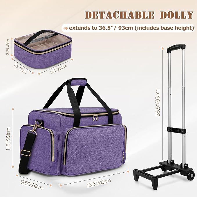 LUXJA Rolling Makeup Case with 3 Removable Makeup Bags and 1 Brush Holder | Large Cosmetic Bag with Detachable Shoulder Strap and Dolly, Professional Train Case with Multiple Storage Pockets, Purple - Image 7