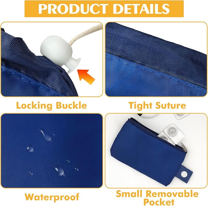 INVODA Drawstring Makeup Bag for Women Cosmetic Bag Large Travel Make up Bags Portable Barrel Toiletry Bag Toiletries Pouch Travel Cosmetic Organizer (Navy Blue) - Image 9
