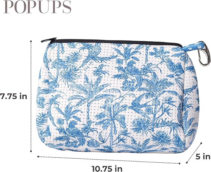 POPUPS Large Makeup Bag with Zipper - Waterproof Neoprene Cosmetic Bag 7.7 x 10.75 x 5 inches (Toile) - Image 3