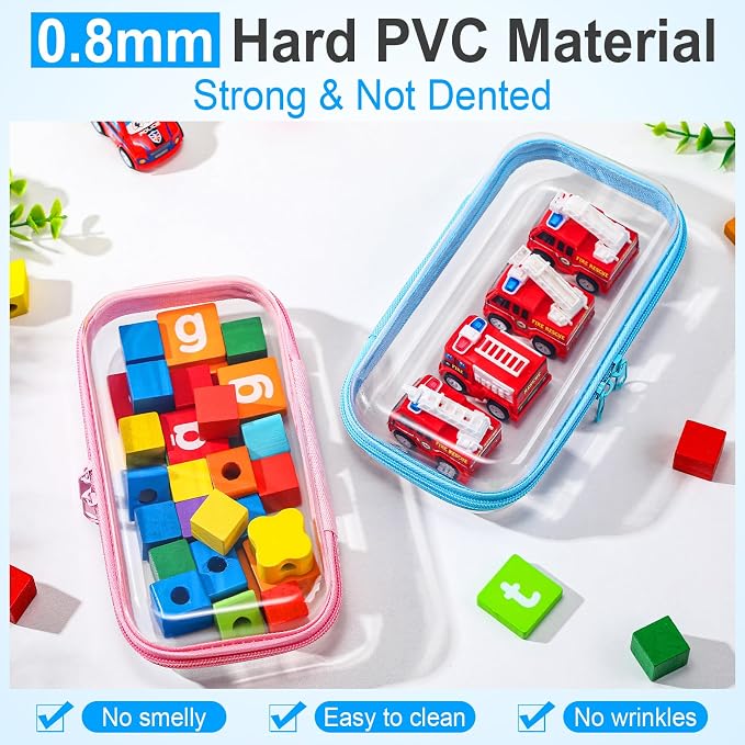 Sanwuta 6 Pcs Clear Hard Zipper Case Plastic Zipper Pouches Transparent Makeup Bag Pencil Case Pouches Toiletry Diaper Bag for Travel Toy Storage Organizer Bins(Colorful,7.48 x 3.94 x 2 Inch) - Image 4