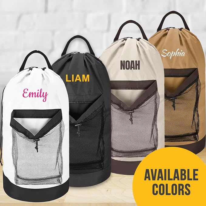 Personalized Travel Laundry Backpack, Embroidered Extra Large Laundry Bag For Travel with Shoulder Strap, Custom Heavy Duty Bag with Mesh Pocket for Delicates, Traveling and Camping - Image 8