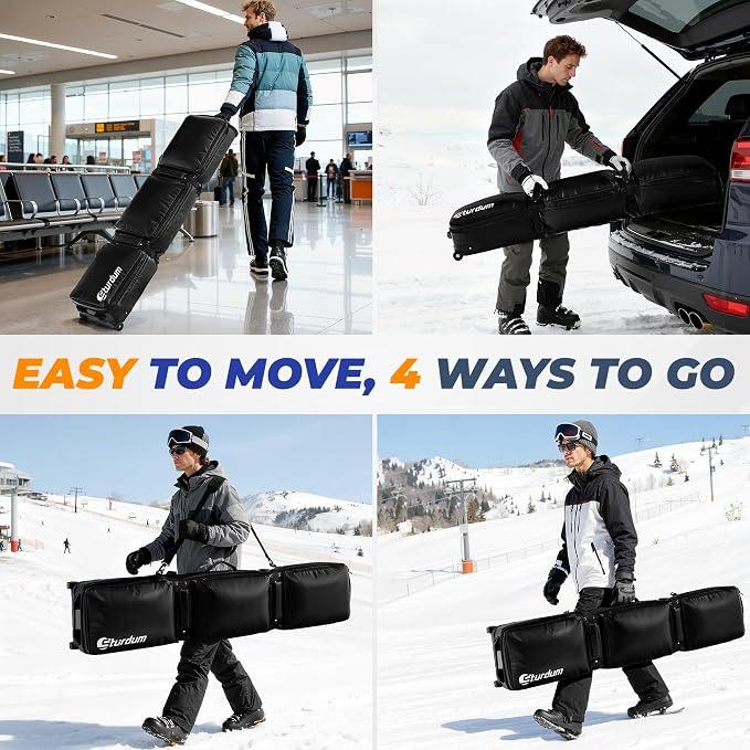 Ski Bag with Wheels, Rolling Snowboard Bag for Air Travel, Extendable 155-185CM Wheeled Ski Bag All-Round Padded Protection, for Snowboard, Double Skis, Boots, Helmet, Ski Gear - Image 6