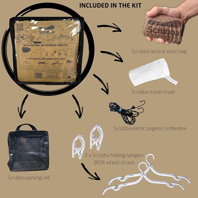 Scrubba Tactical Wash Bag & Dry Kit - Portable Washing Machine System with XL Towel, Pegless Clothesline & Hangers - Lightweight Travel Essentials Laundry Kit for Camping, Hiking, RV, Hotels - Image 2