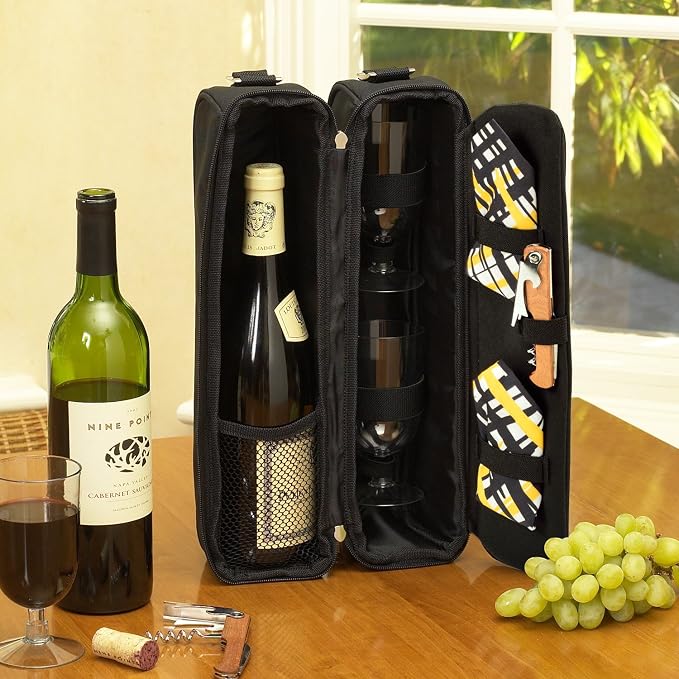 Picnic at Ascot - Deluxe Insulated Wine Tote with 2 Wine Glasses, Napkins and Corkscrew - Image 4