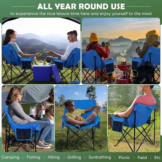 HaSteeL Camping Chair for Adults, Compact Folding Portable Chairs Set with Side Pockets for Outdoors Fishing, Hiking, Backpacking, Picnic, Beach, Travel, Supports to 250lbs, & Storage Bags (Blue) - Image 7