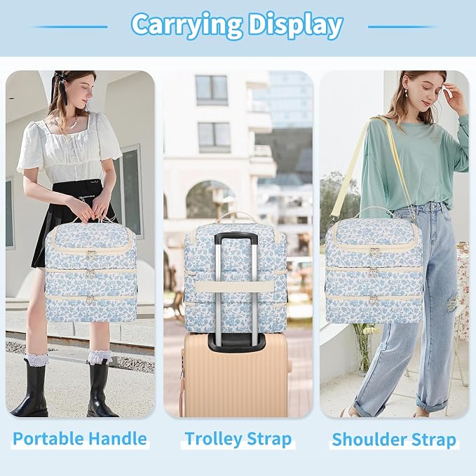 Extra Large Nail Polish Organizer - Three Layer Nail Organizers And Storage Bag, Portable Nail Supplies Organizer Case, Nail Tech Kit Travel Carrying Box with Shoulder Strap (Floral Blue, 117 Slots) - Image 9