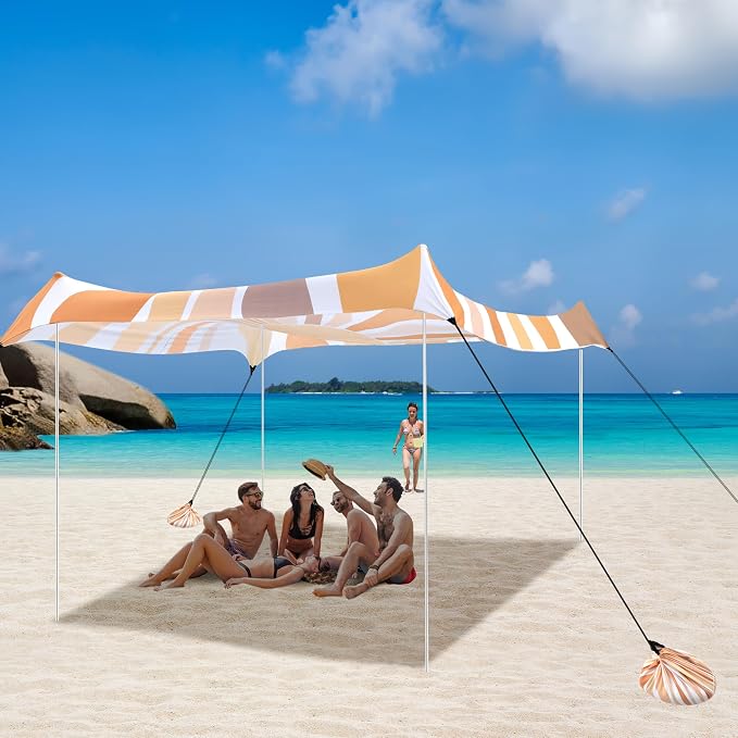 Beach Tent, UPF 50+ Beach Canopy Sun Shade, Portable 10×10 FT Large Pop-Up Beach Tent Sun Shelter with Sand Anchors, Ground Pegs, Easy Setup for Beach, Camping, Park, and Backyard Fun - Sunflower - Image 2