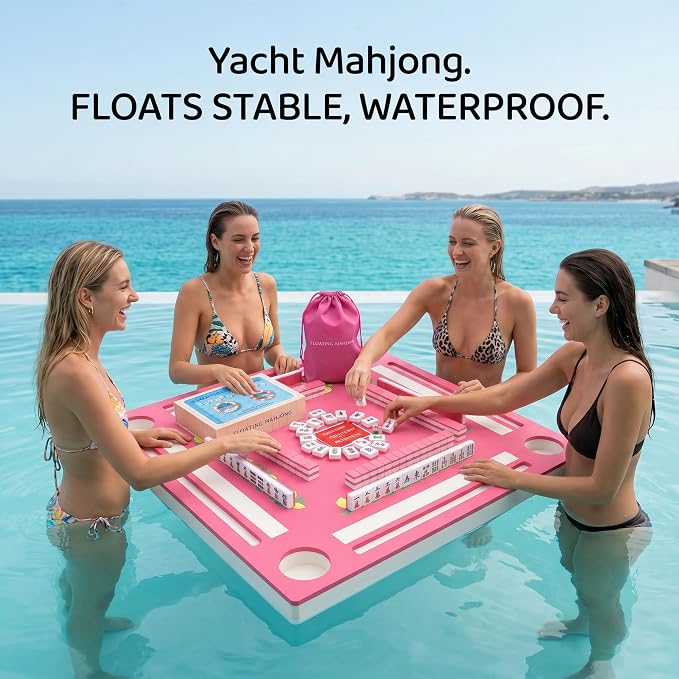 Floating Mahjong Tile Set for Pool,160 American Mahjong Tiles Waterproof EVA Foam with Dice Storage Bag for Pool Party Beach Vacation Summer Outdoor Game Set (Rose red) - Image 4