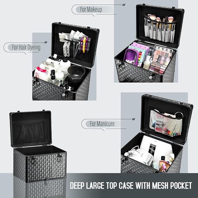 Yueieoun Salon Cart with 3 Drawers, Nail Trolley Cart with Wheels Salon Station Rolling Makeup Train Case Cosmetology Case Organizer Cases for Nail Tech,SPA,Face Painting,Hairstylist,Makeup Artist - Image 2