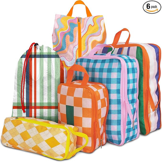 6 Pcs Compression Packing Cubes, Packing Cubes for Travel, Waterproof Luggage Organizer Bags Set, Cute Packaging Cubes for Women Kids Backpack Carry-Ons by Xmzsdz