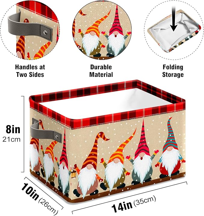 Christmas Foldable Baskets Storage Bins with Handles, Christmas Dwarf Decorative Cloth Organizer Storage Boxes 2 2piece - Image 6