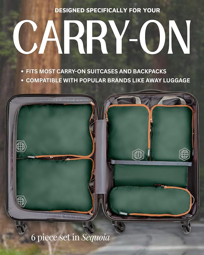 Compression Packing Cubes for Travel, 6-Piece Lightweight Packing Cubes Set for Carry-On Luggage & Backpacks – TRIPPED Travel Gear (Green and Brown) - Image 8