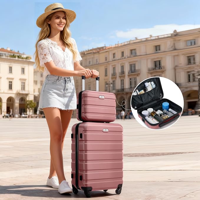 Suitour Luggage Sets 6 Piece, 20-inch Carry-on and 24 inch28 inch Checked Suitcase Set with Cosmetic Case and Expandable Travel Duffle Bags Set(Rose Gold) - Image 4