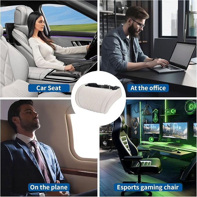 Car Headrest Memory Foam Neck Pillow for Driving Off-White 2 Pack | Soft Comfortable Leather Seat Head Rest Pillow Headrest Travel Neck Support Cushion for Most Cars SUV Home Office Chair - Image 8