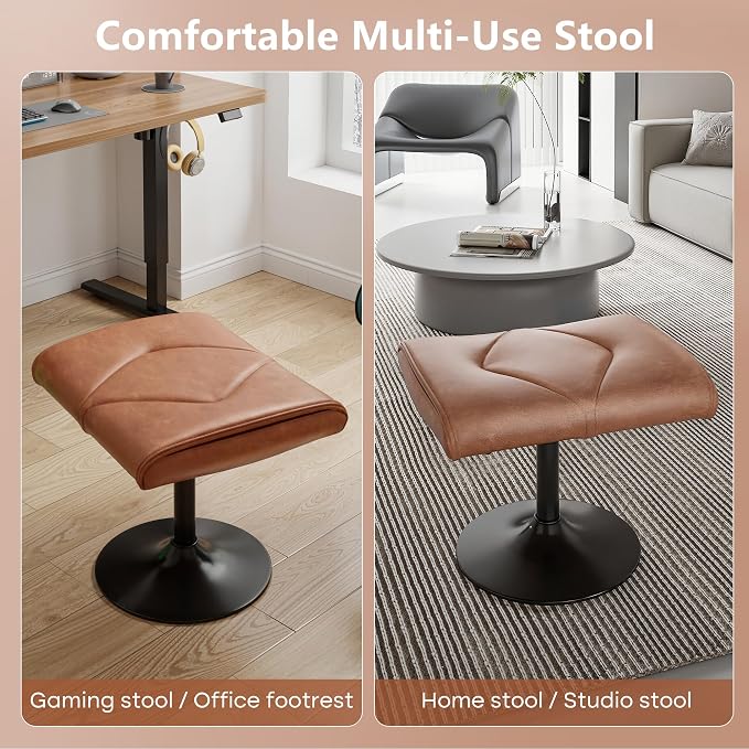 VECELO Foot Rest Under Desk Ottoman, PU Height Adjustable Footrest with Comfort Padding, Leg Rest for Desk for Relieving Leg Pain, Stiffness, and etc, Brown - Image 4