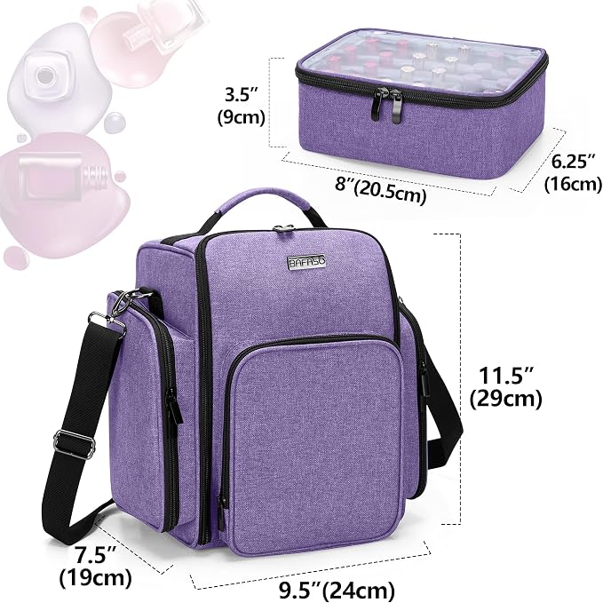 BAFASO Nail Polish Organizer Holds 72 Bottles (15ml - 0.5 fl.oz), Purple | Large Nail Polish Case with 3 Removable Pouches and Multiple Storage Sections, Patented Design. - Image 6