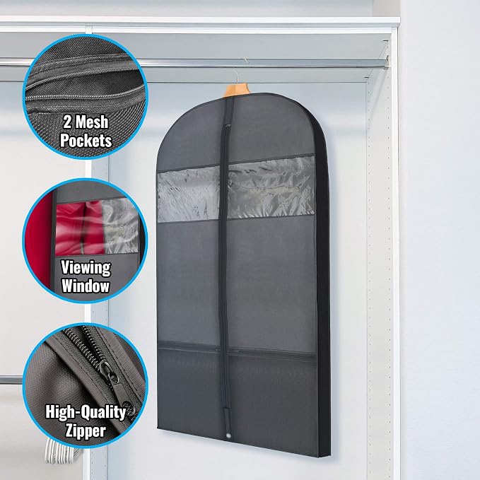 Plixio Gusseted Garment Bags Suit Bag for Travel and Clothing Storage of Dresses, Dress Shirts, Coats— Includes Zipper Pockets and Large Transparent Window (10 Pack: 54” X 24” x 3.4”) - Image 2