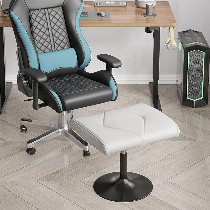 VECELO Foot Rest Under Desk Ottoman, PU Height Adjustable Footrest with Comfort Padding, Leg Rest for Desk for Relieving Leg Pain, Stiffness, and etc, White - Image 5