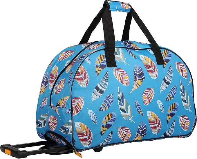 LUCAS Designer Carry On Luggage Collection - Lightweight Pattern 22 Inch Duffel Bag- Weekender Overnight Business Travel Suitcase with 2- Rolling Spinner Wheels (IN FLIGHT TURQUOISE, 22in) - Image 3