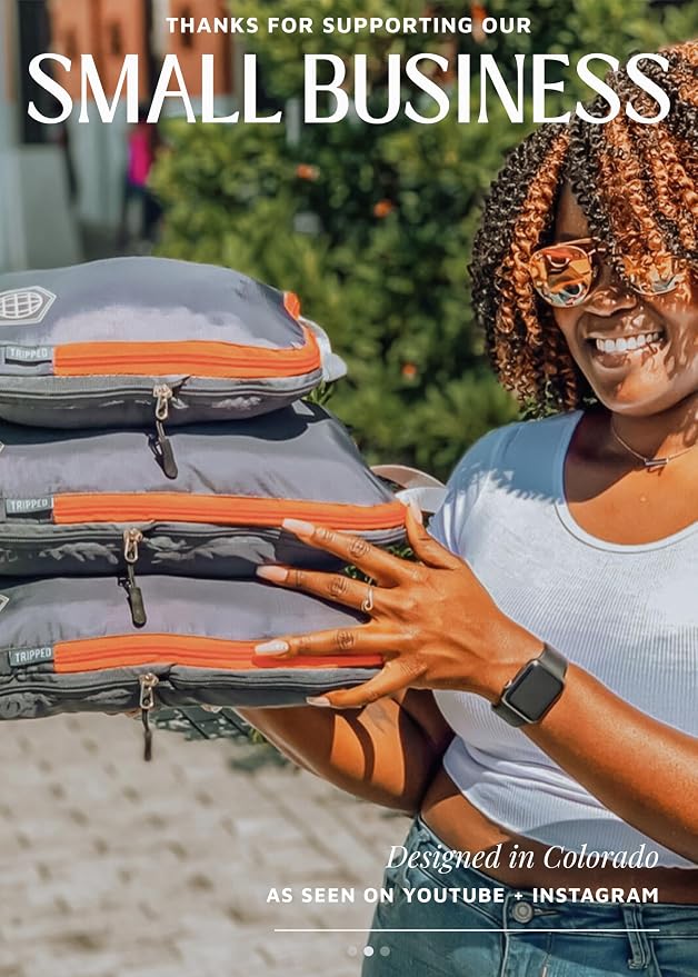 Compression Packing Cubes for Travel, 3-Piece Lightweight Packing Cubes Set for Carry-On Luggage & Backpacks – TRIPPED Travel Gear (Grey and Orange) - Image 9